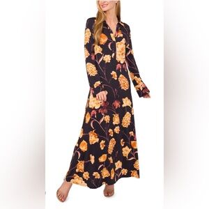 Ted Baker London - Long Sleeve Polo Orange Floral Maxi Dress